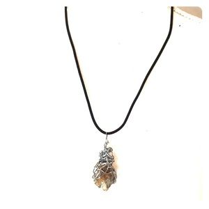 Raw crystals mineral copper wire wrap necklace